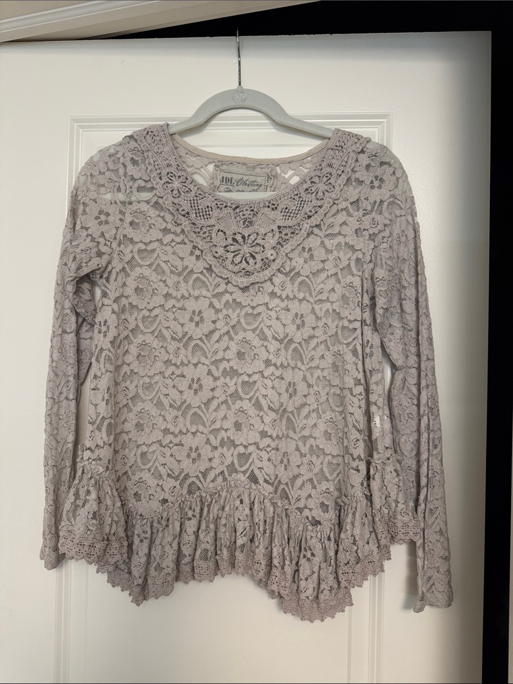 Boho Lace Peplum Tunic in Soft Gray